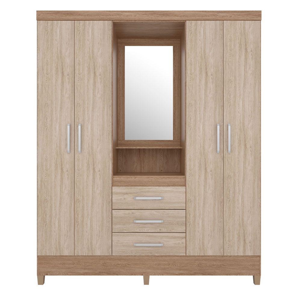 Guarda Roupa Casal 4 Portas Capelinha Pérsia c/ Espelho 43220 Nogal / Vanilla Touch Demóbile