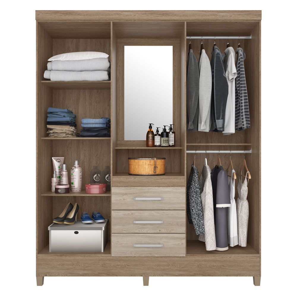 Guarda Roupa Casal 4 Portas Capelinha Pérsia c/ Espelho 43220 Nogal / Vanilla Touch Demóbile