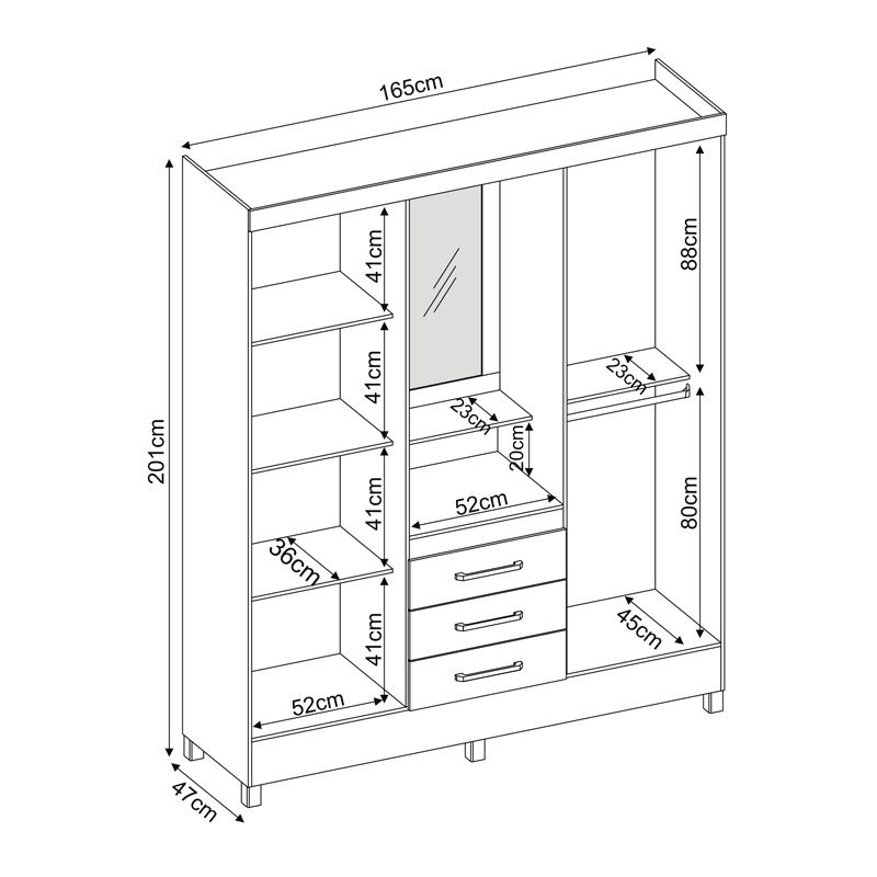 Guarda Roupa Casal 4 Portas Capelinha Pérsia c/ Espelho 43220 Nogal / Vanilla Touch Demóbile