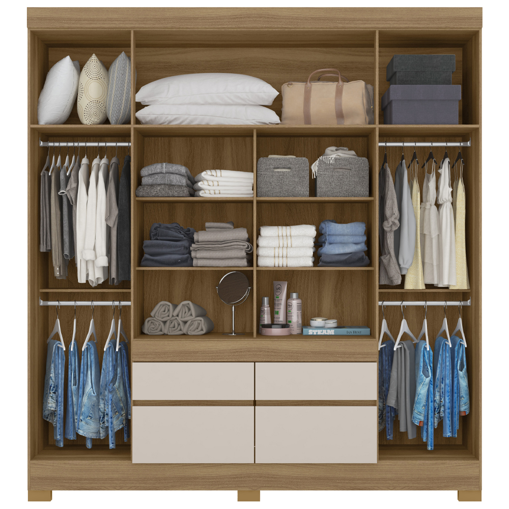 Guarda Roupa Casal 4 Portas Com Espelho 64110ES Amendola Off White Demobile