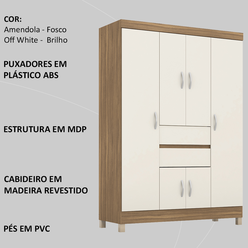 Guarda Roupa Casal 6 Portas 62020 Amendola Off White Demobile