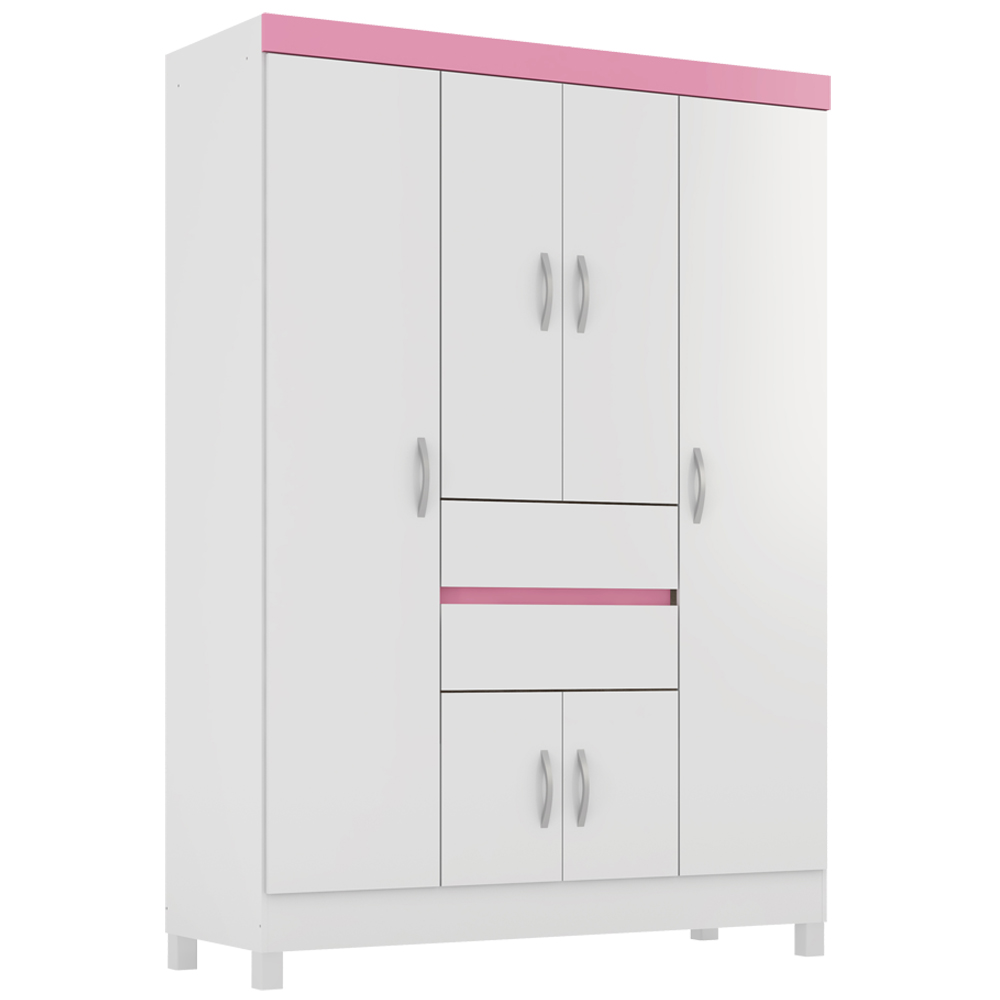 Guarda Roupa Casal 6 Portas 62020 Branco Rosa Flex Demobile