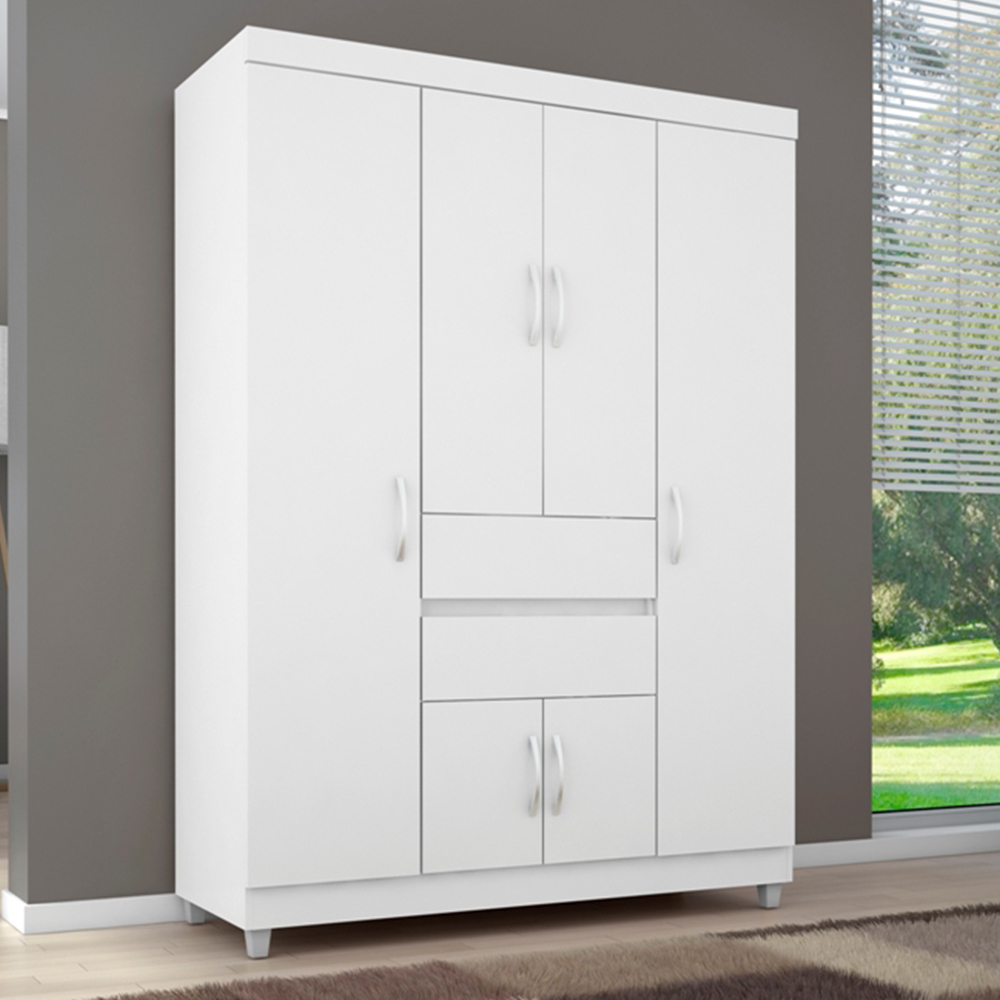 Guarda Roupa Casal 6 Portas 62020 Branco Rosa Flex Demobile