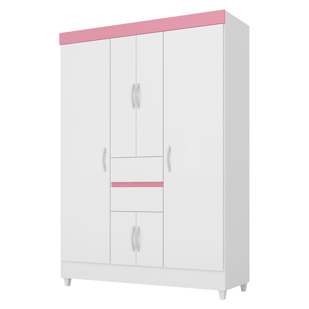 Guarda Roupa Casal 6 Portas Ecom ll 62020 Branco Rosa Flex Demóbile