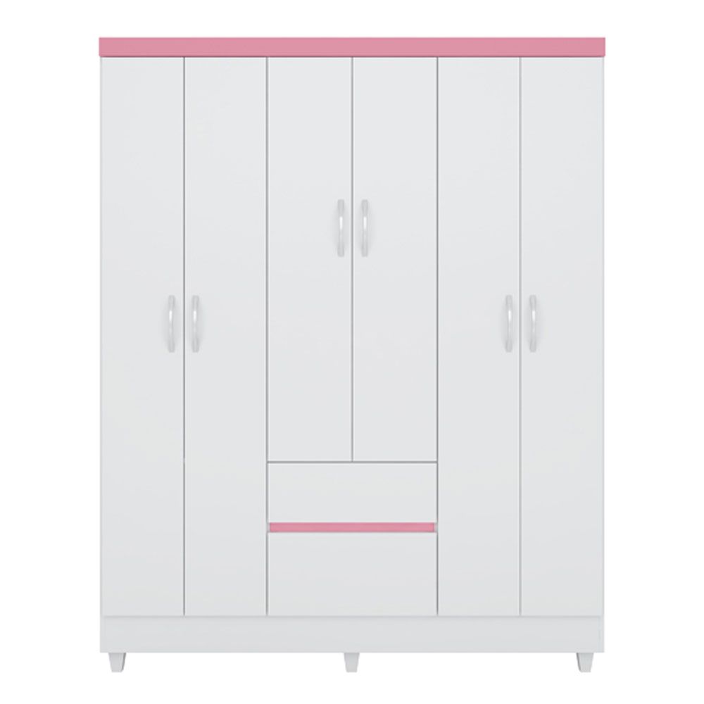 Guarda Roupa Casal 6 Portas Flash ll 62920 Branco Rosa Flex Demóbile