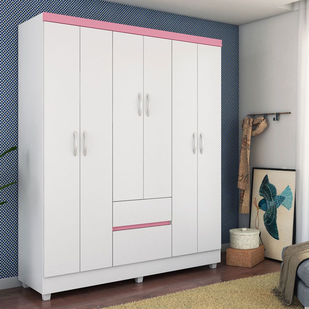 Guarda Roupa Casal 6 Portas Flash ll 62920 Branco Rosa Flex Demóbile