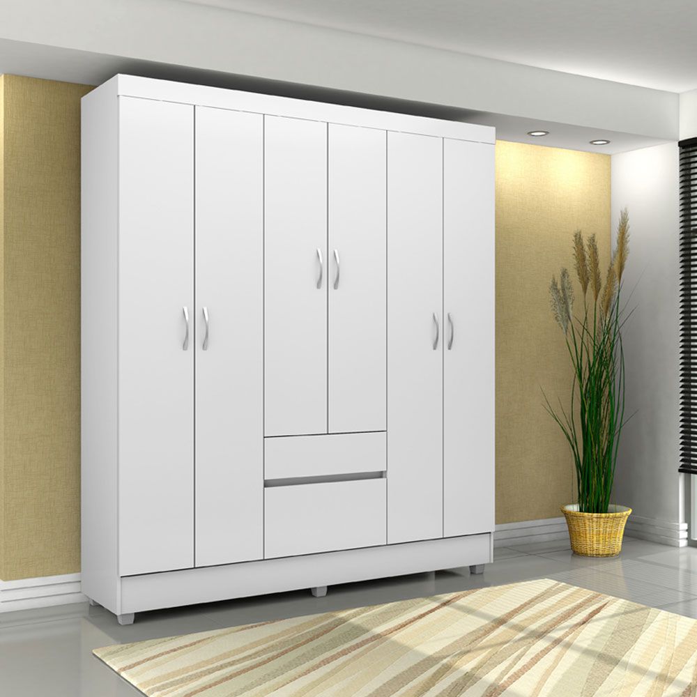 Guarda Roupa Casal 6 Portas Flash ll 62920 Branco Rosa Flex Demóbile