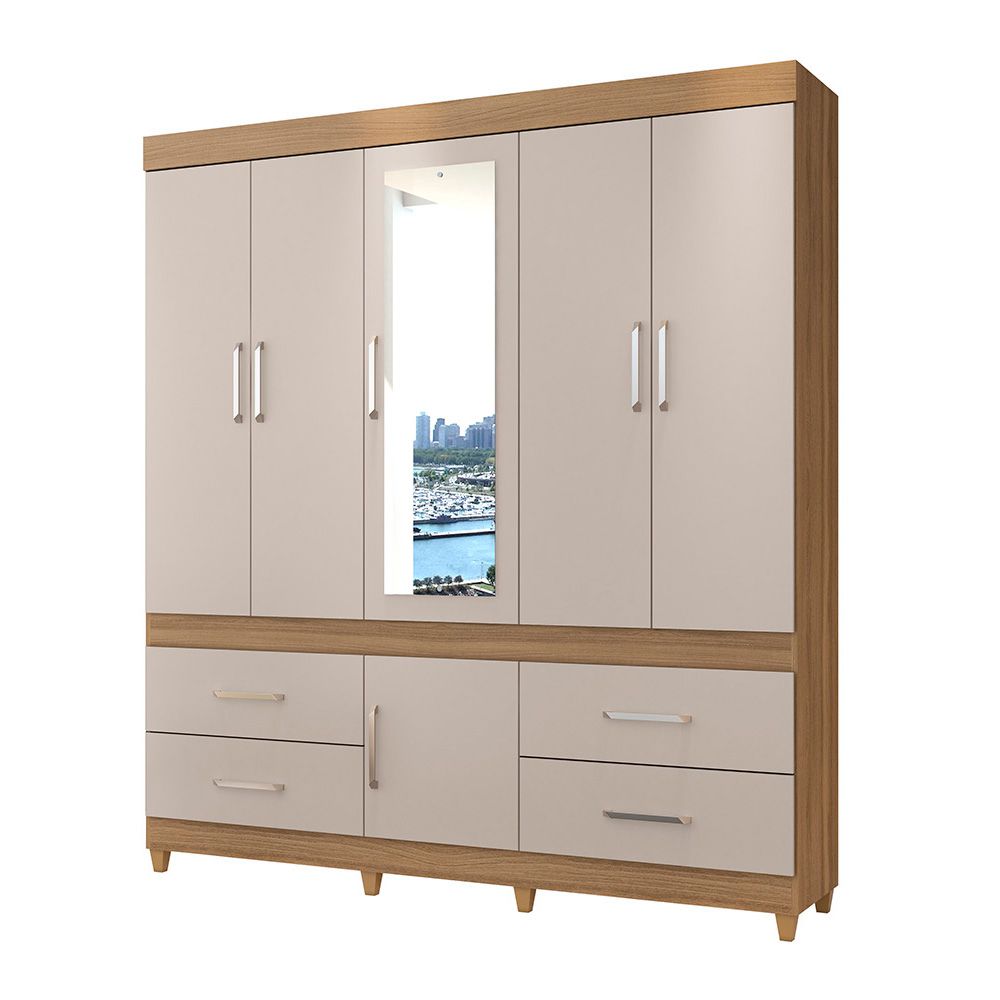 Guarda Roupa Casal 6 Portas Guarujá c/ Espelho 64720 Amêndola Touch / Off White Demóbile