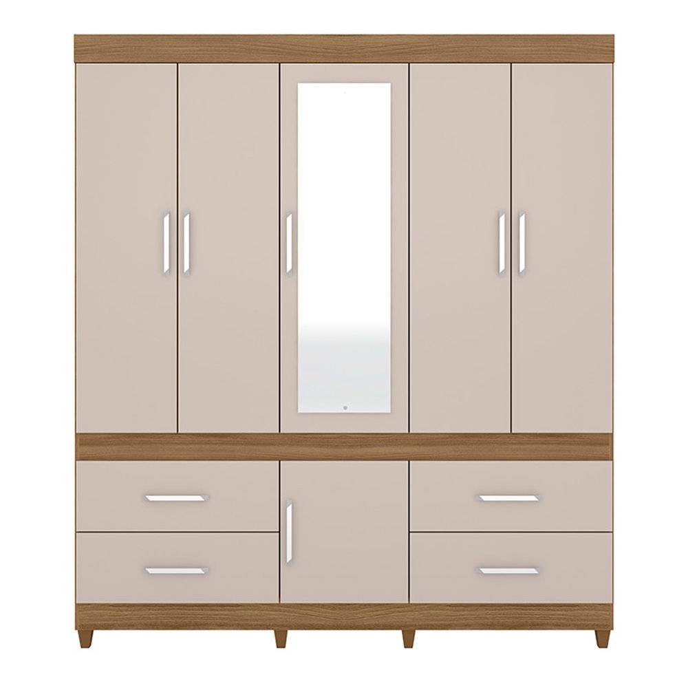 Guarda Roupa Casal 6 Portas Guarujá c/ Espelho 64720 Amêndola Touch / Off White Demóbile