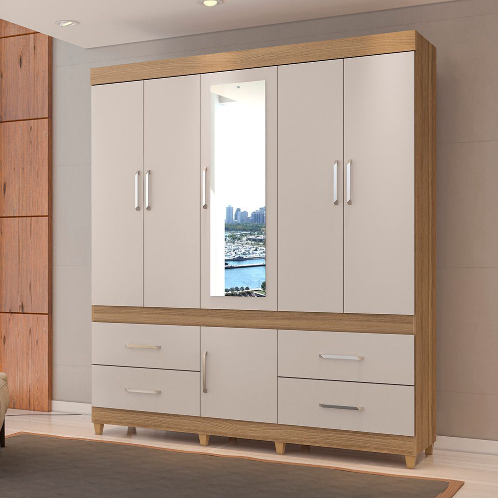 Guarda Roupa Casal 6 Portas Guarujá c/ Espelho 64720 Amêndola Touch / Off White Demóbile