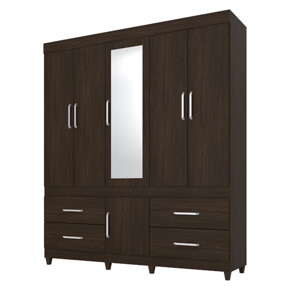 Guarda Roupa Casal 6 Portas Guarujá c/ Espelho 64720 Ébano Touch Demóbile