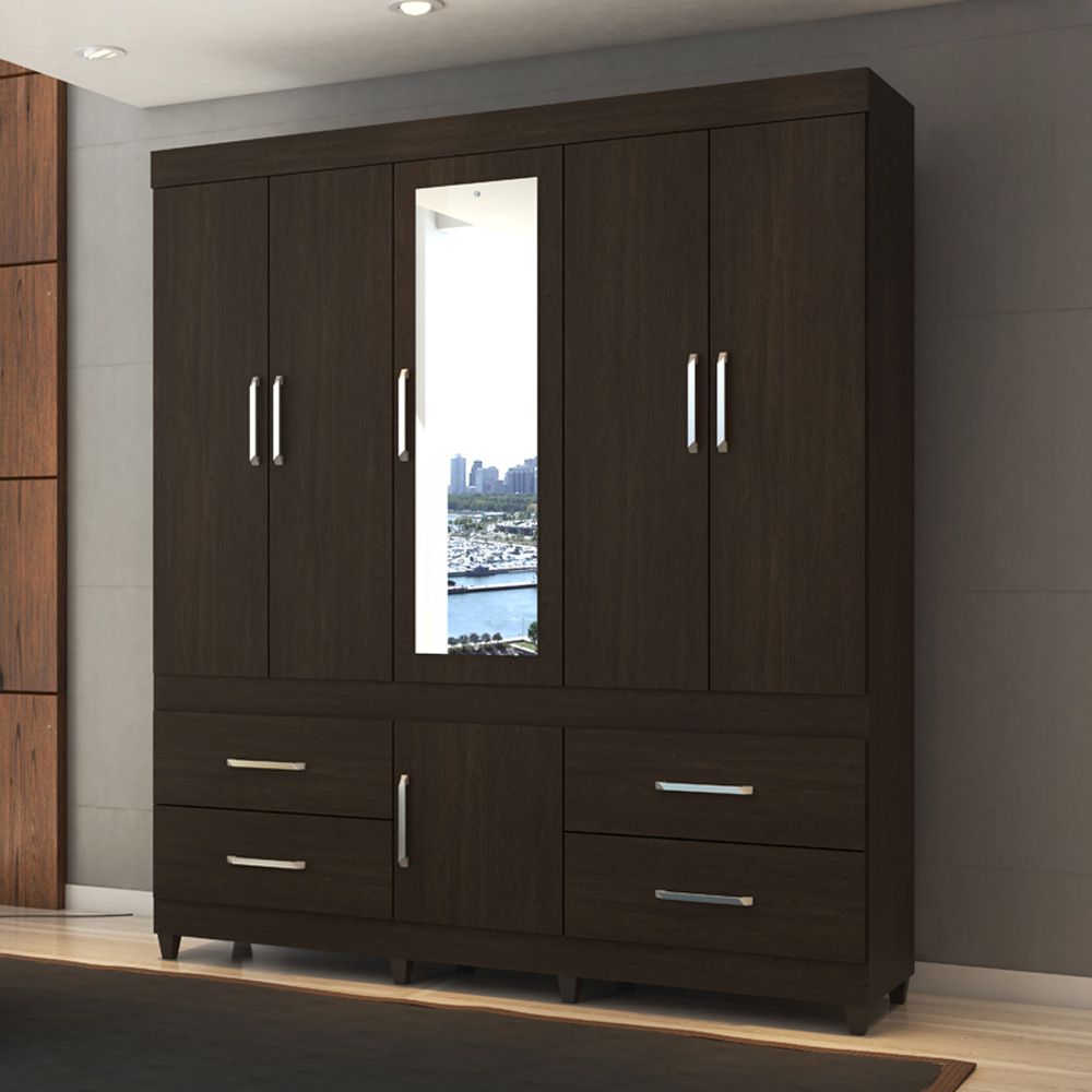 Guarda Roupa Casal 6 Portas Guarujá c/ Espelho 64720 Ébano Touch Demóbile