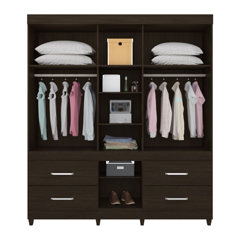 Guarda Roupa Casal 6 Portas Guarujá c/ Espelho 64720 Ébano Touch Demóbile