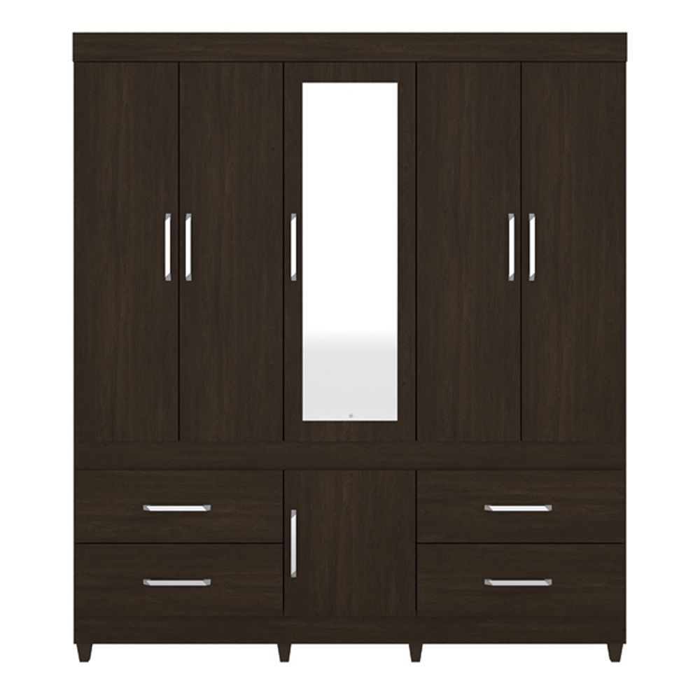 Guarda Roupa Casal 6 Portas Guarujá c/ Espelho 64720 Ébano Touch Demóbile
