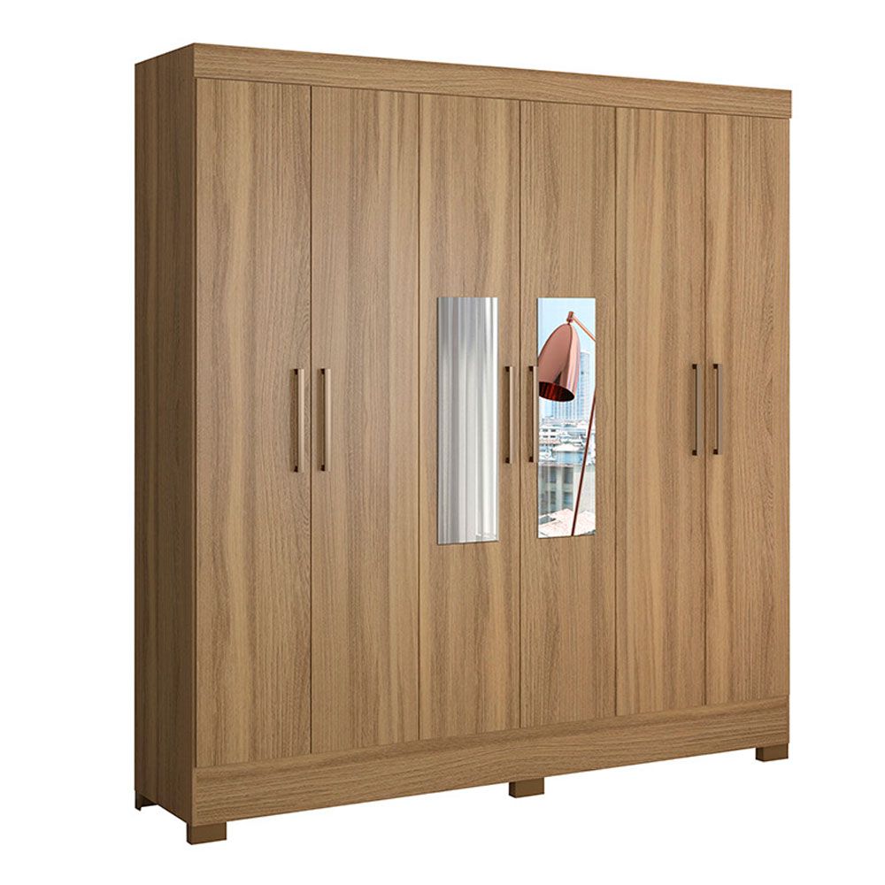 Guarda Roupa Casal 6 Portas Prático c/ Espelho 63020EL Amêndola Touch Demóbile
