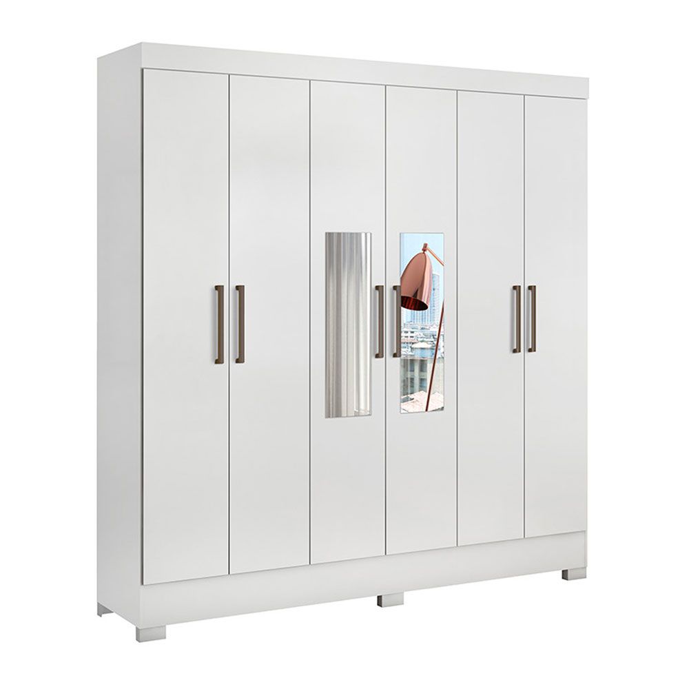 Guarda Roupa Casal 6 Portas Prático c/ Espelho 63020EL Branco Demóbile