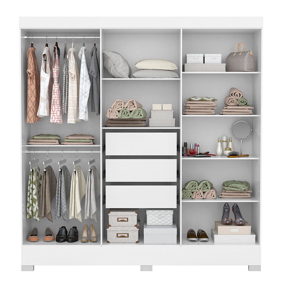 Guarda Roupa Casal 6 Portas Prático c/ Espelho 63020EL Branco Demóbile