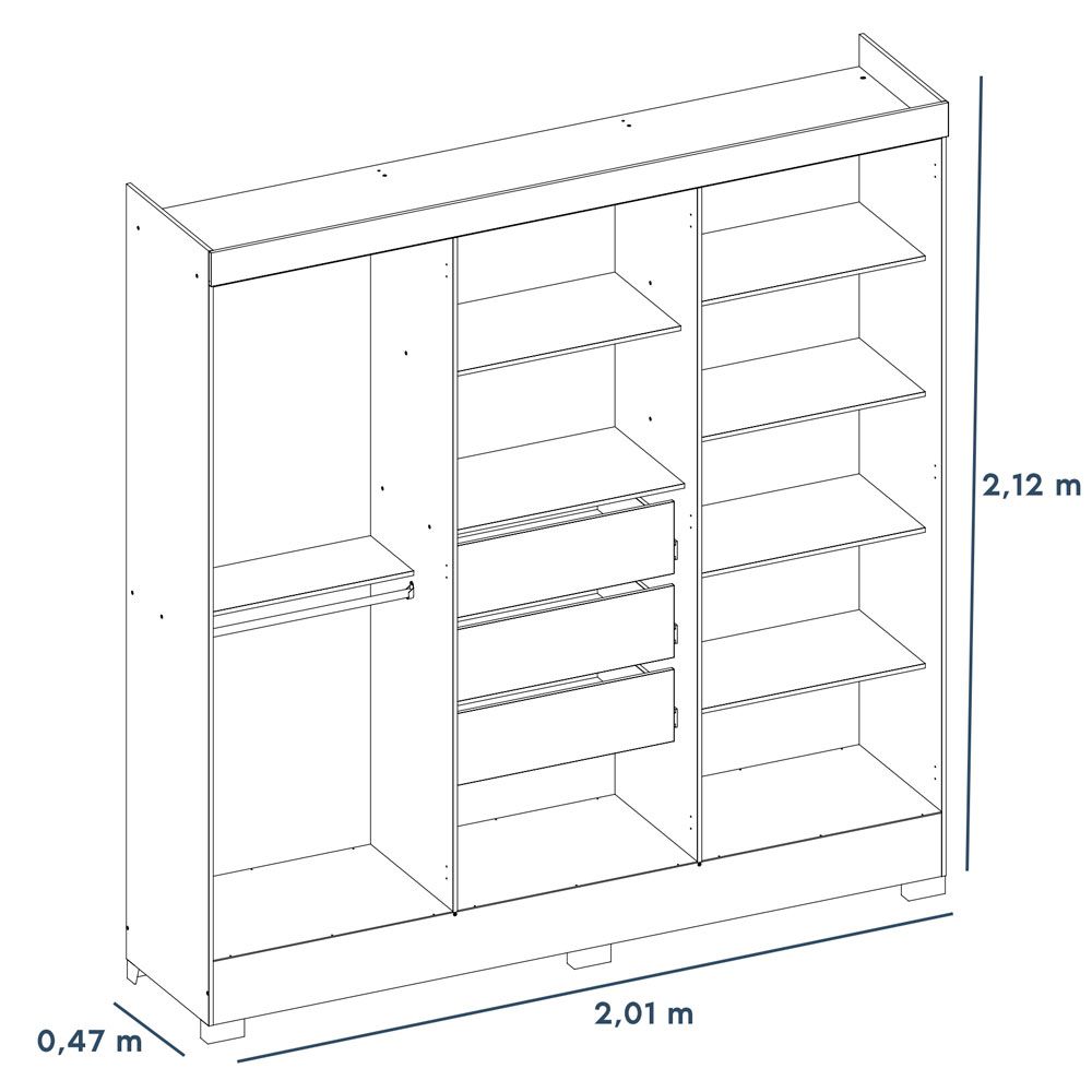 Guarda Roupa Casal 6 Portas Prático c/ Espelho 63020EL Branco Demóbile