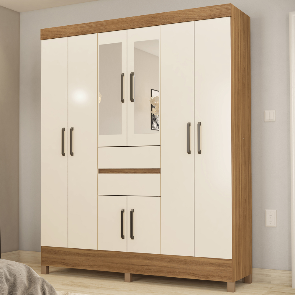 Guarda Roupa Casal 8 Portas Com Espelho 82060EL Amendola Off White Demobile