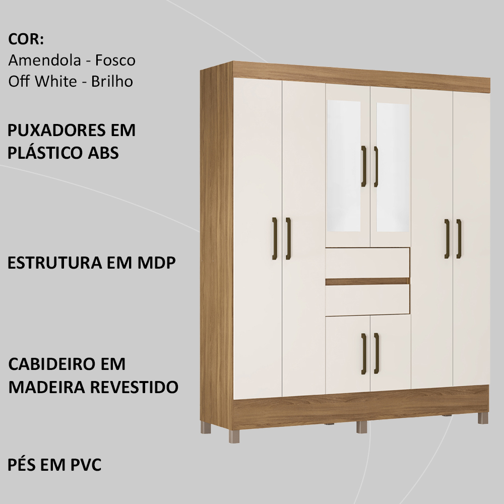 Guarda Roupa Casal 8 Portas Com Espelho 82060EL Amendola Off White Demobile