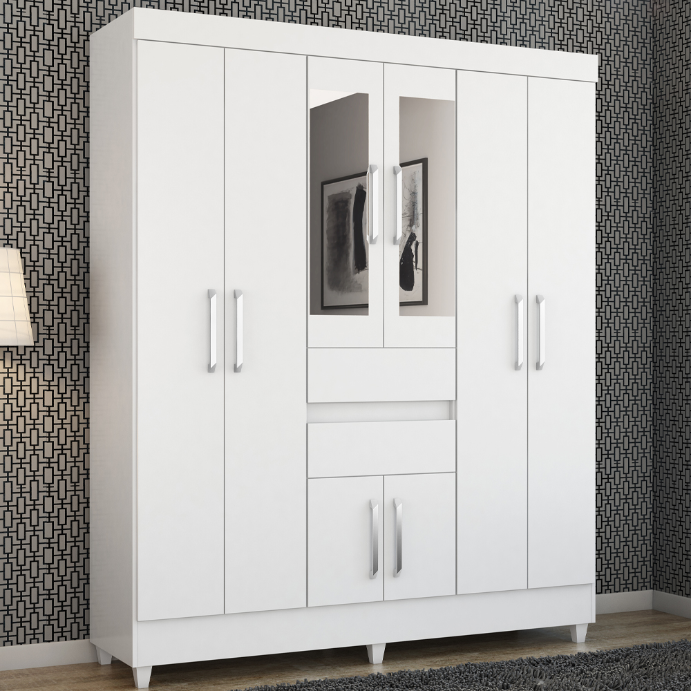 Guarda Roupa Casal 8 Portas Com Espelho 82060EL Branco Demobile