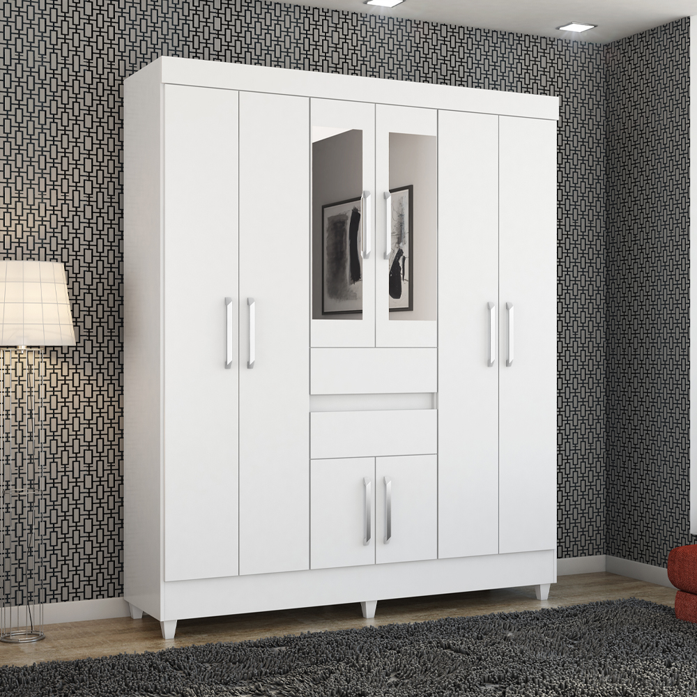 Guarda Roupa Casal 8 Portas Com Espelho 82060EL Branco Demobile