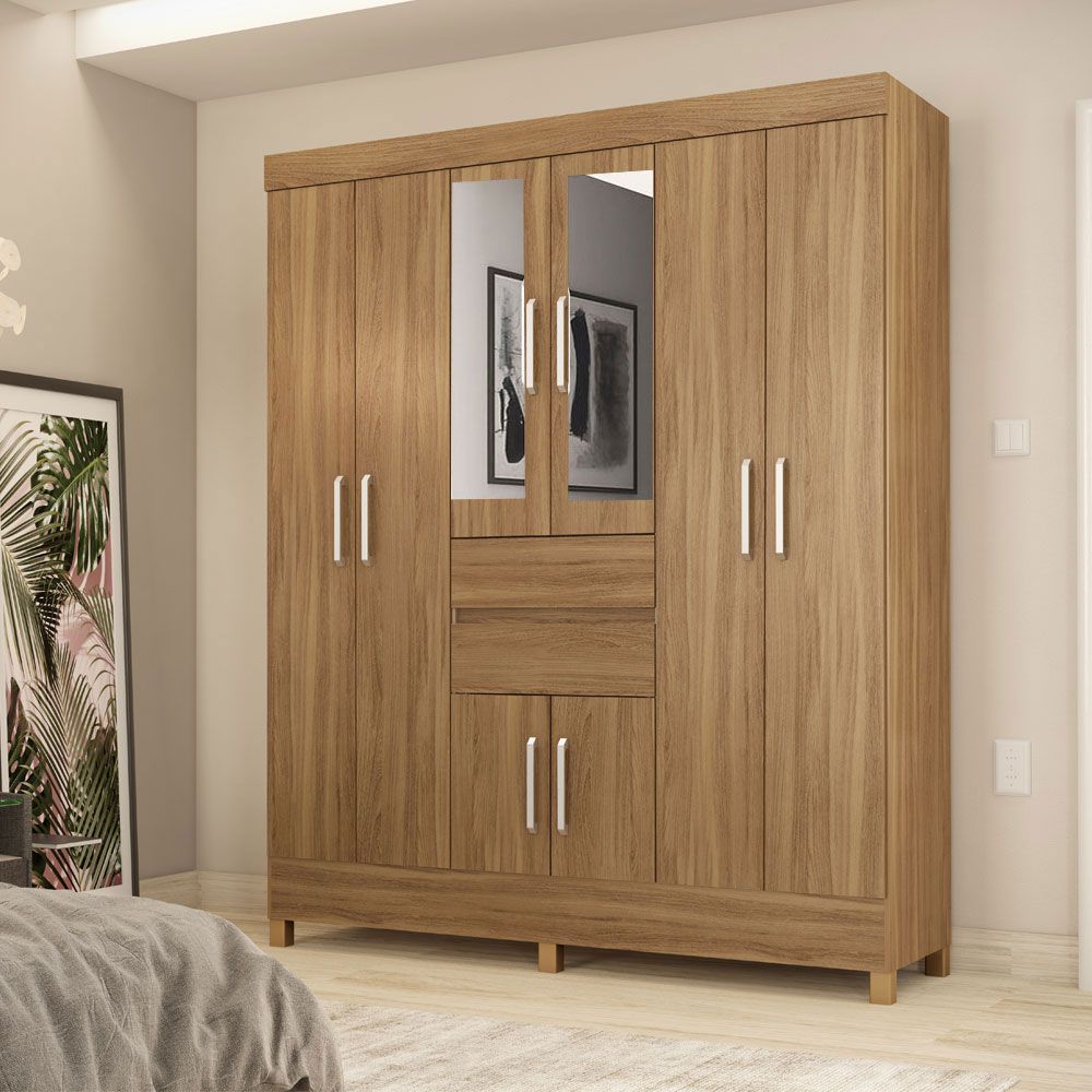 Guarda Roupa Casal 8 Portas Munique c/ Espelho 82060EL Amêndola Touch Demóbile