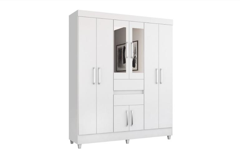 Guarda Roupa Casal 8 Portas Munique c/ Espelho 82060EL Branco Demóbile - Rocha Móveis