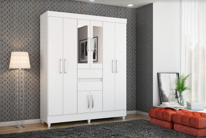 Guarda Roupa Casal 8 Portas Munique c/ Espelho 82060EL Branco Demóbile - Rocha Móveis