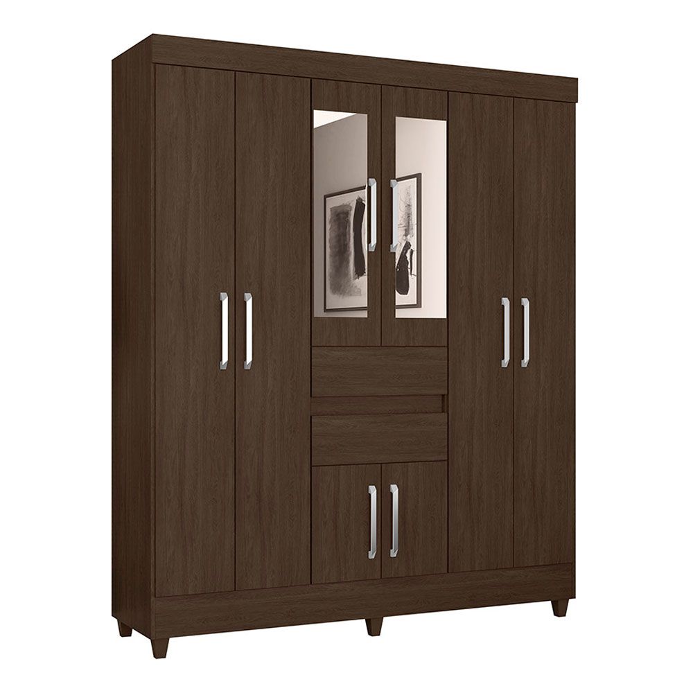 Guarda Roupa Casal 8 Portas Munique c/ Espelho 82060EL Ébano Touch Demóbile