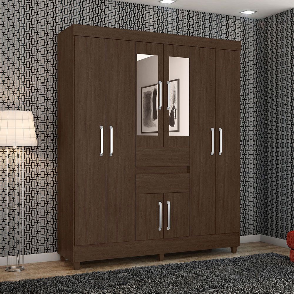 Guarda Roupa Casal 8 Portas Munique c/ Espelho 82060EL Ébano Touch Demóbile