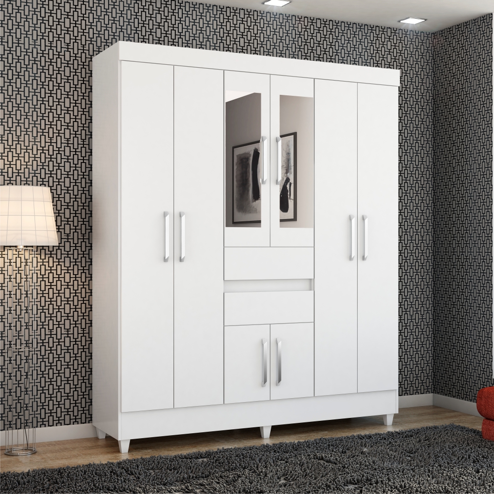 Guarda Roupa Casal 8 Portas com Espelho Terni Branco