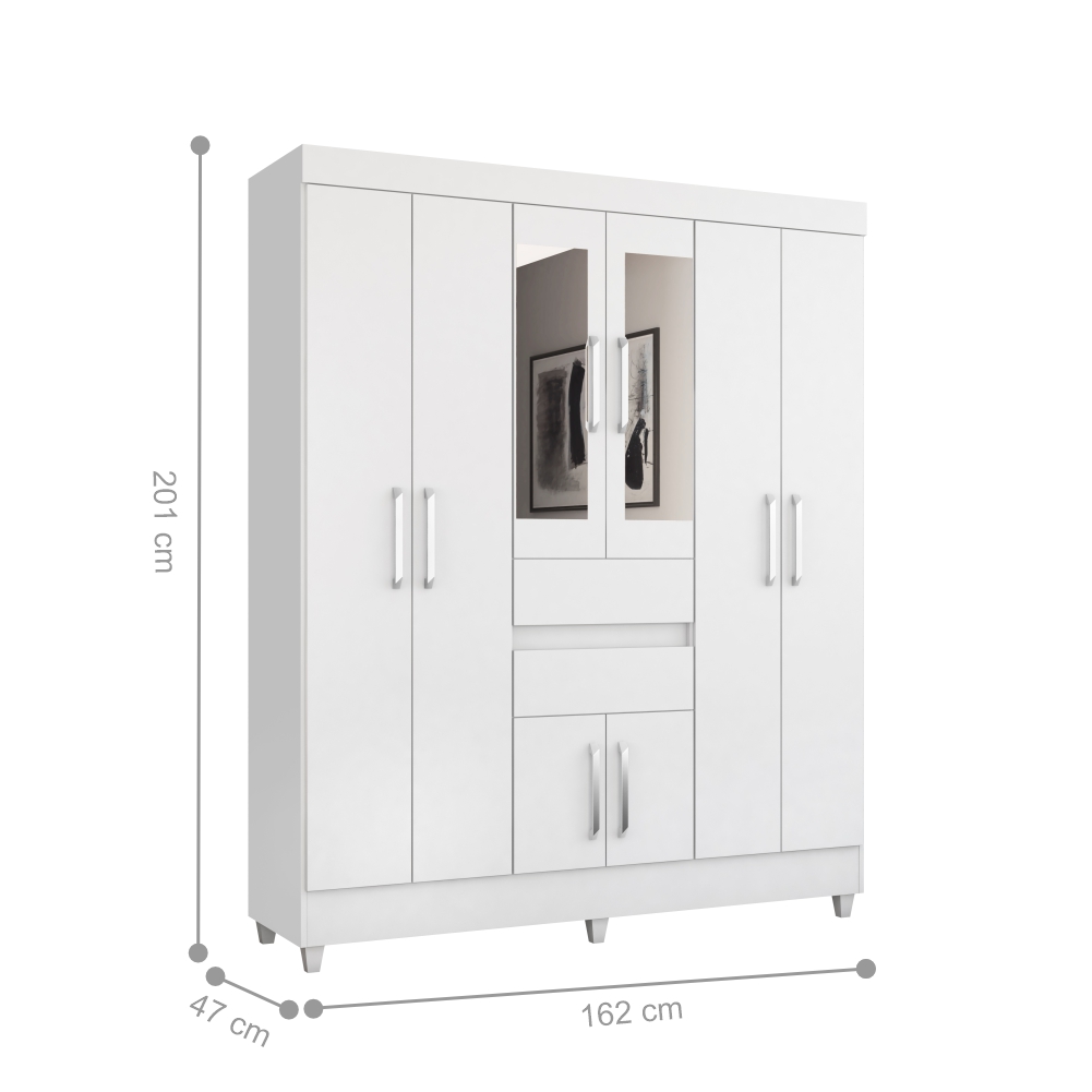 Guarda Roupa Casal 8 Portas com Espelho Terni Branco