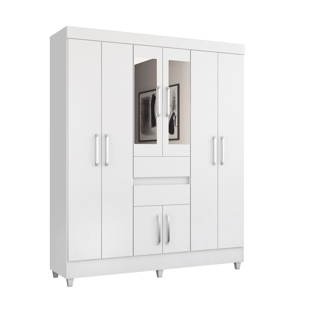 Guarda Roupa Casal 8 Portas com Espelho Terni Branco