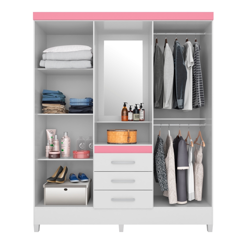Guarda Roupa Casal Arezzo Branco/Rosa/Branco