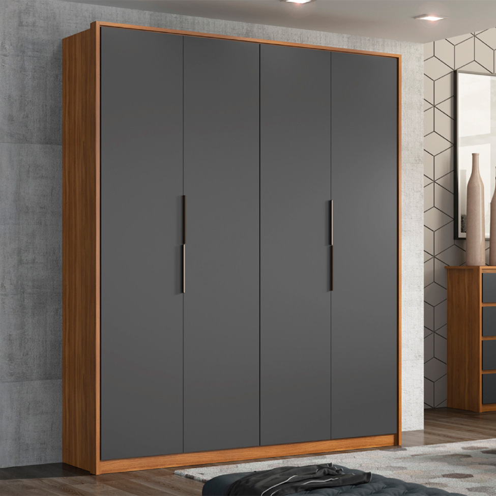 Guarda-Roupa Casal Attore 4 Portas 3 Gavetas Amendola e Grafito