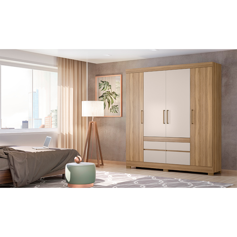 Guarda-Roupa Casal Cannes 4 PT 4 GV Off White e Amendola