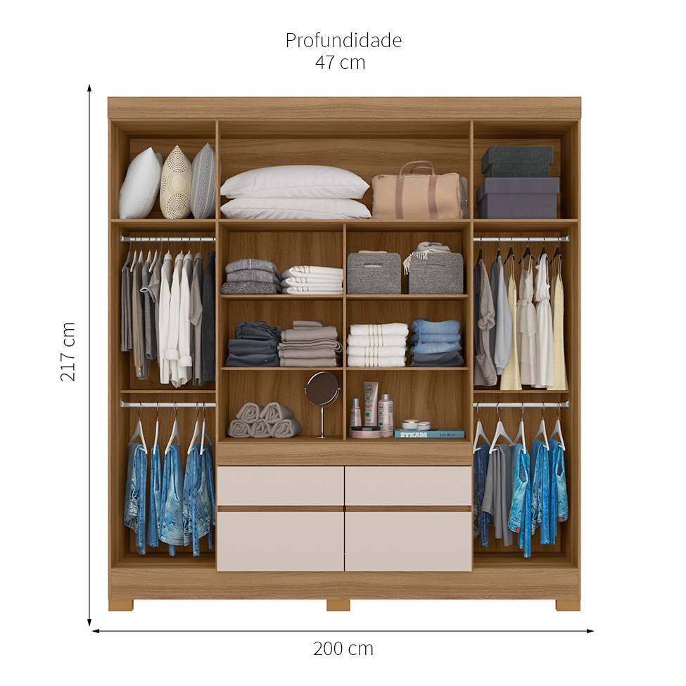 Guarda-Roupa Casal Cannes 4 PT 4 GV Off White e Amendola