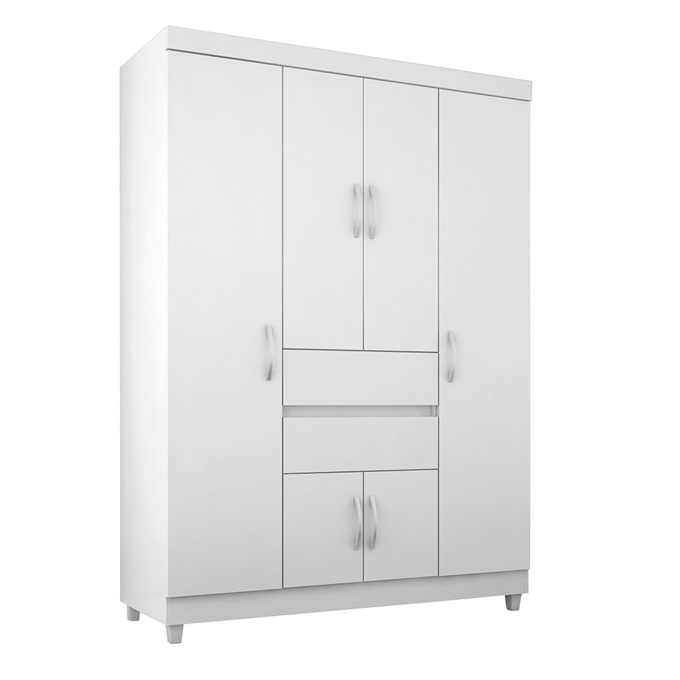 Guarda-Roupa Casal Ecom Flex 6 Portas 2 Gavetas Branco e Rosa