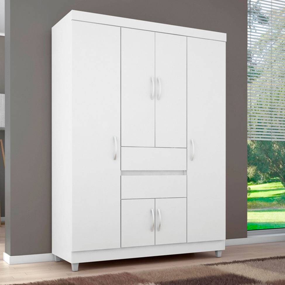 Guarda-Roupa Casal Ecom Flex 6 Portas 2 Gavetas Branco e Rosa