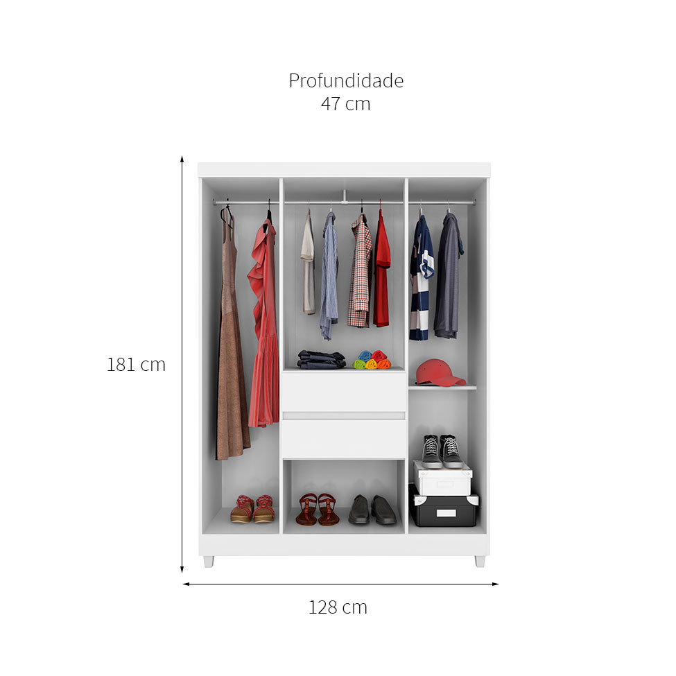 Guarda-Roupa Casal Ecom Flex 6 Portas 2 Gavetas Branco e Rosa
