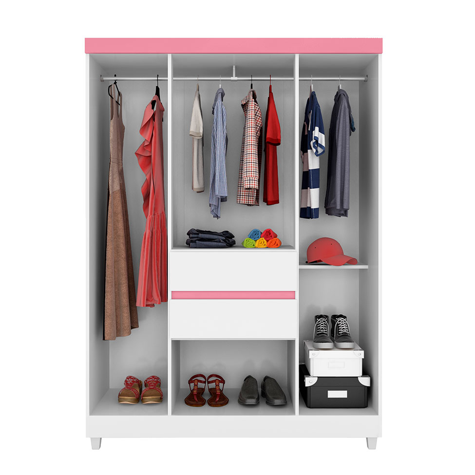 Guarda-Roupa Casal Ecom Flex 6 Portas 2 Gavetas Branco e Rosa