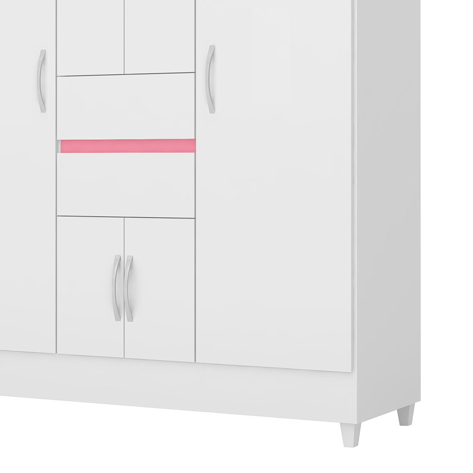 Guarda-Roupa Casal Ecom Flex 6 Portas 2 Gavetas Branco e Rosa