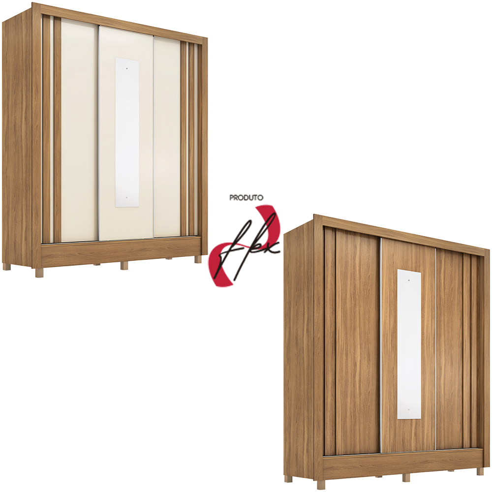 Guarda Roupa Casal Espelho 3 PT Correr 32120 Amendola Off White Flex Demobile