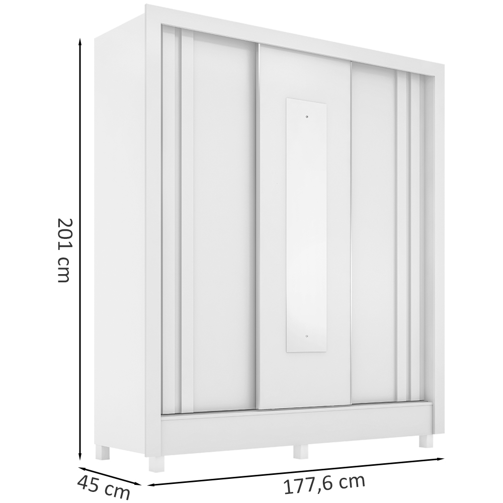 Guarda Roupa Casal Espelho 3 PT Correr 32120 Branco Demobile
