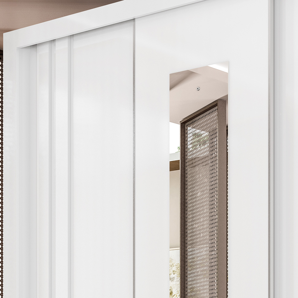 Guarda Roupa Casal Espelho 3 PT Correr 32120 Branco Demobile