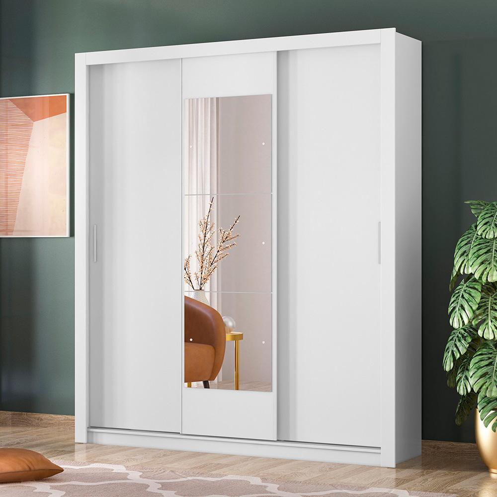 Guarda-Roupa Casal Moderno 3 Portas de Correr com Espelho