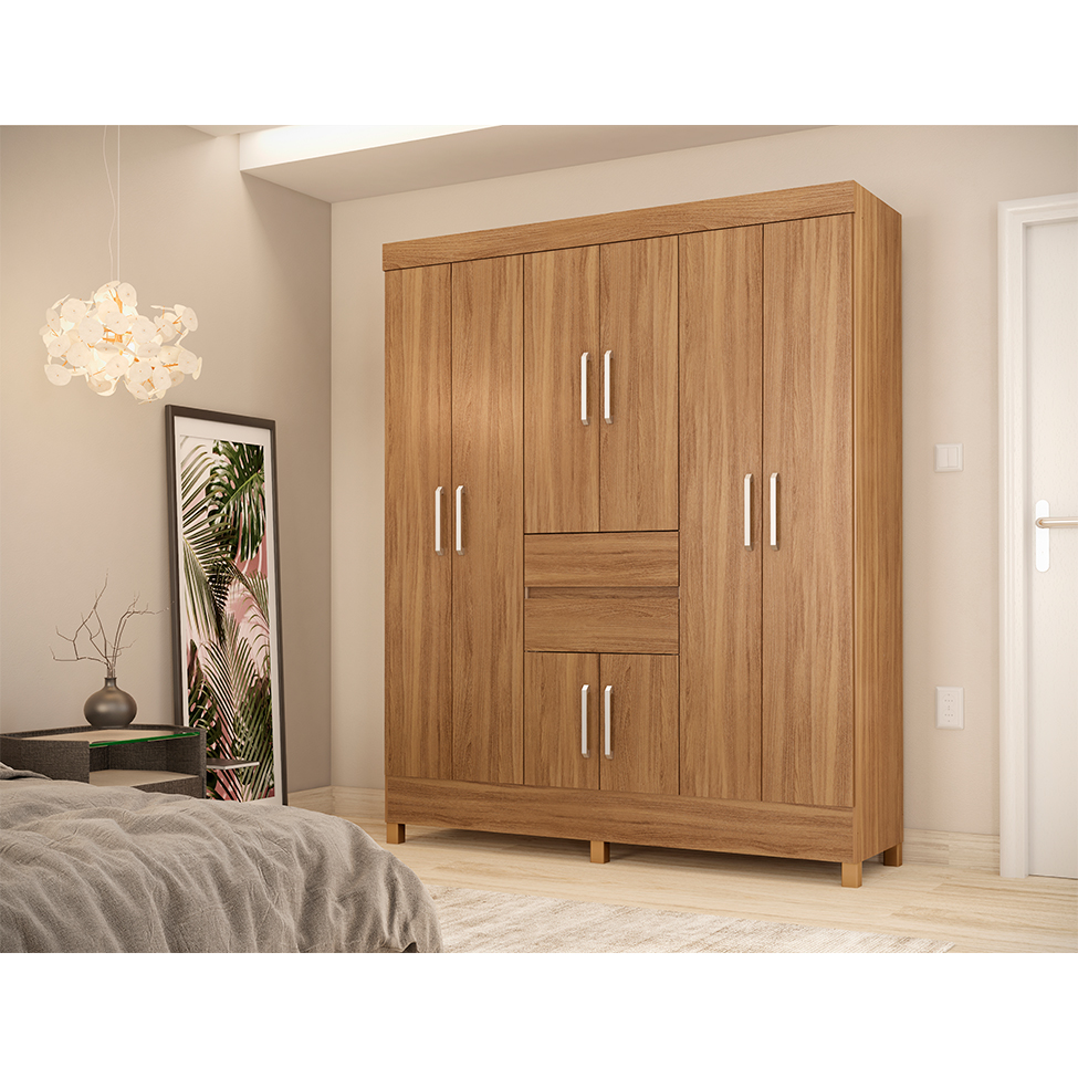 Guarda-Roupa Casal Munique 8 Portas 2 Gavetas Amêndola