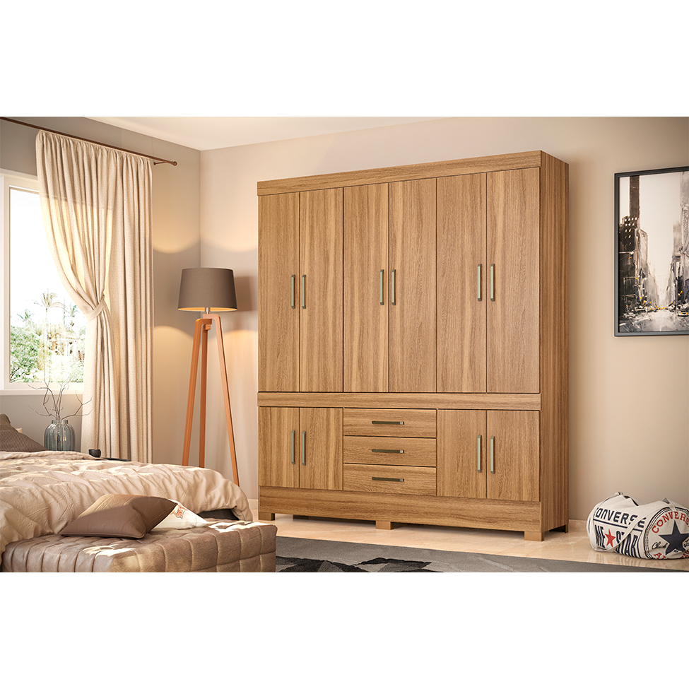 Guarda-Roupa Casal New Murano 10 Portas 3 Gavetas Amêndola