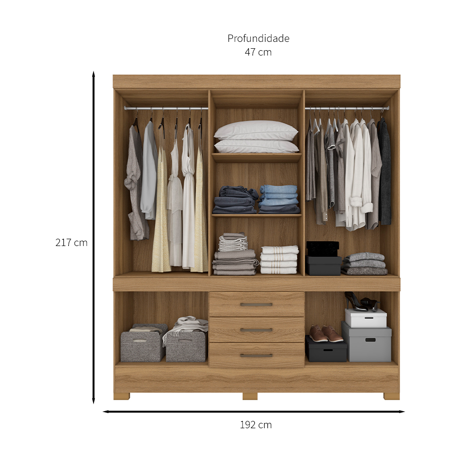 Guarda-Roupa Casal New Murano 10 Portas 3 Gavetas Amêndola